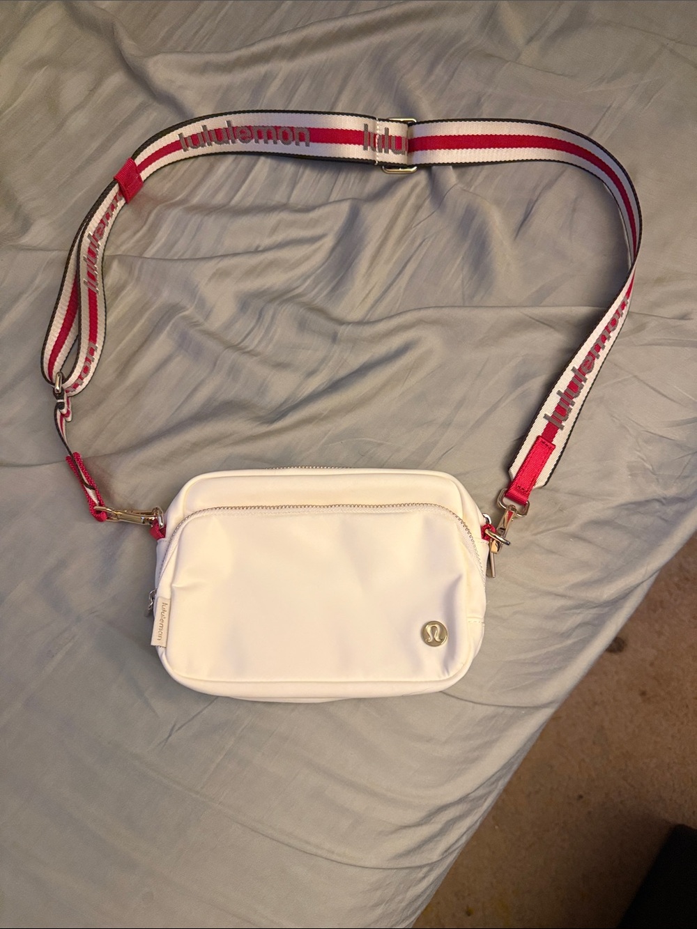 lululemon athletica White Crossbody Bag with Red-Trim Strap